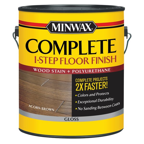 Minwax Complete 1-Step Floor Finish Gloss Acorn Brown Water-Based Wood Floor Stain 1 gal 672020000